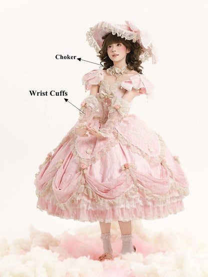 Version Details Ruffles Hanayome Pink Short with and Layered Hime Gown Bow Lace Lolita Off-Shoulder