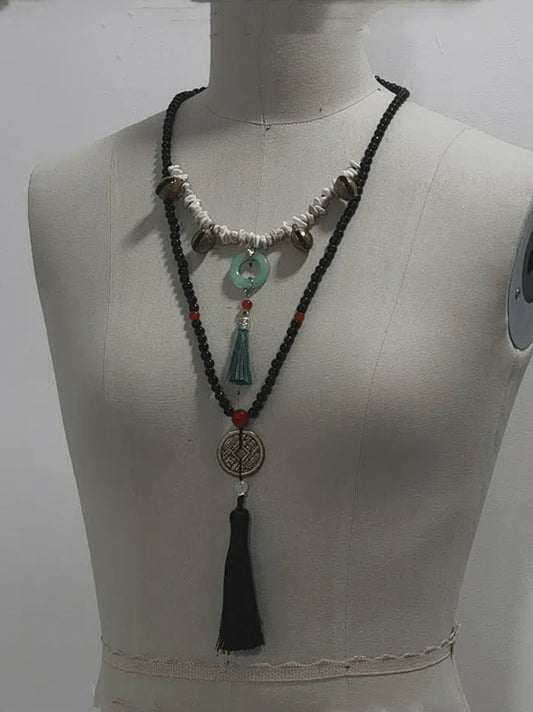 Beaded Black Necklace Pendant Tassel