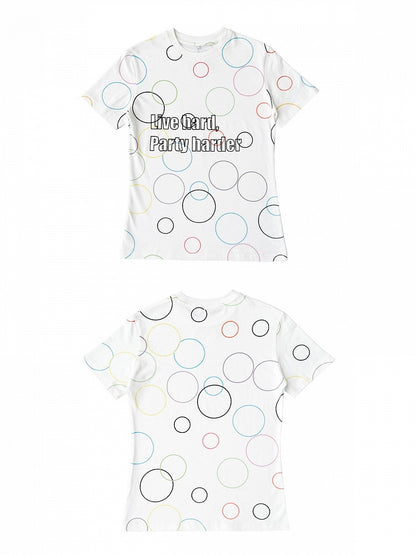 Festival Fitted White Tee with Letter and Circle Print - CHAI