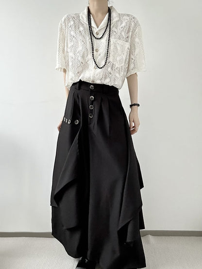 Wide-Leg Black Pants Avant-Garde with Draping Ouji Lolita