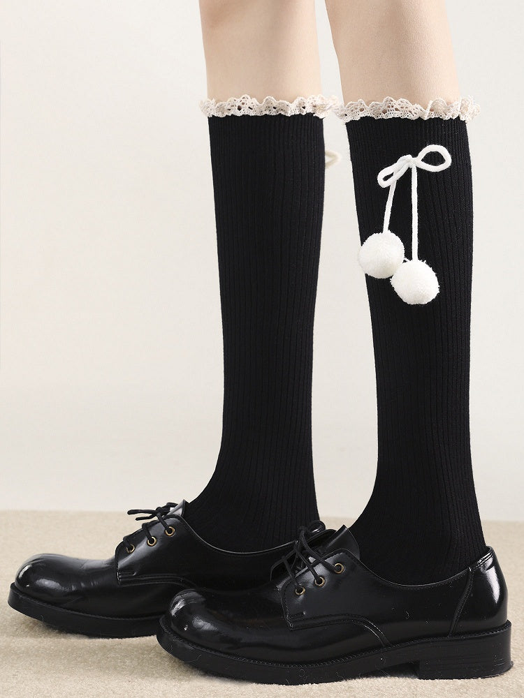 Lolita Socks Calf (5 Decor Colors) Pom-Pom