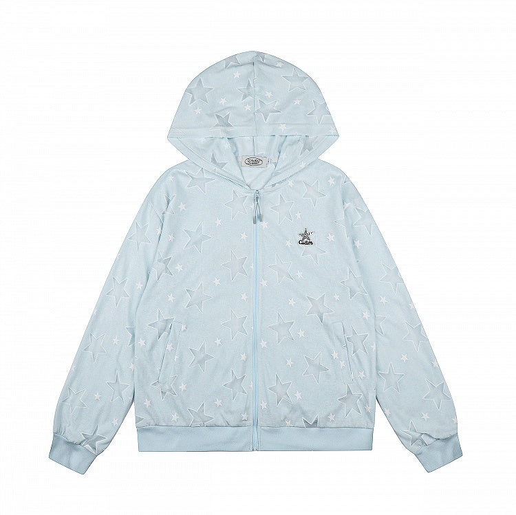 Breathable Blue Hooded Star Print Jacket - Languid Park