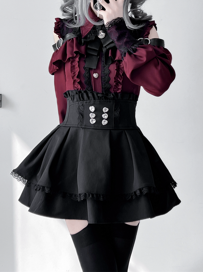 Jirai Button Blouse: Red Sweetheart Closure Wine Kei