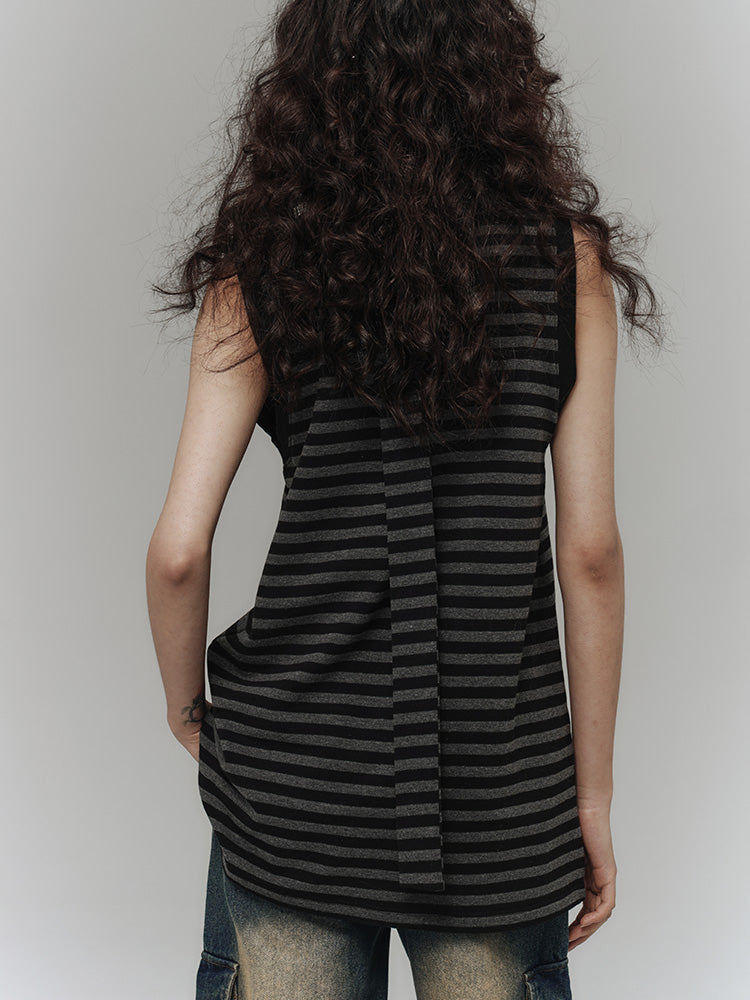 Scarf Black  Gray Striped Punk