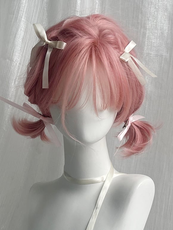 Rosa kurze gewellte Kunsthaarperücke mit Pony