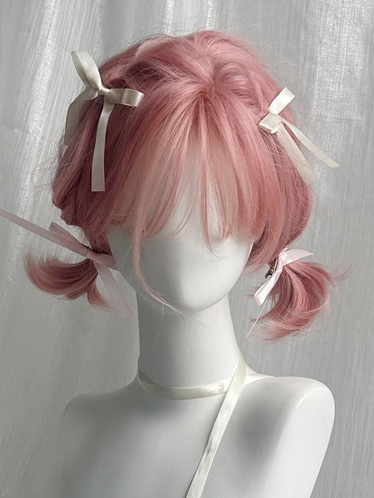 Rosa kurze gewellte Kunsthaarperücke mit Pony