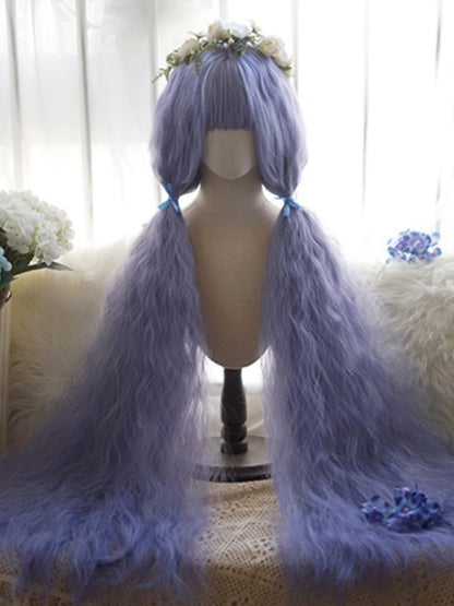 Lila lange lockige Perücke mit vollem Pony