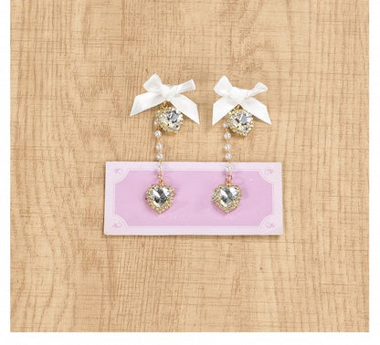 Kei Rhinestones / Dusty Pink Bow Ear Jirai Beaded | Clips White Heart Black Chain with