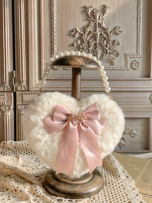 Bowknot Bag Heart-Shaped Bead – Plush with Hand Handle Options and Color Lolita 11
