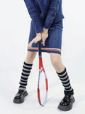 Gray 45cm Leg Warm Striped Knit Black Warmers