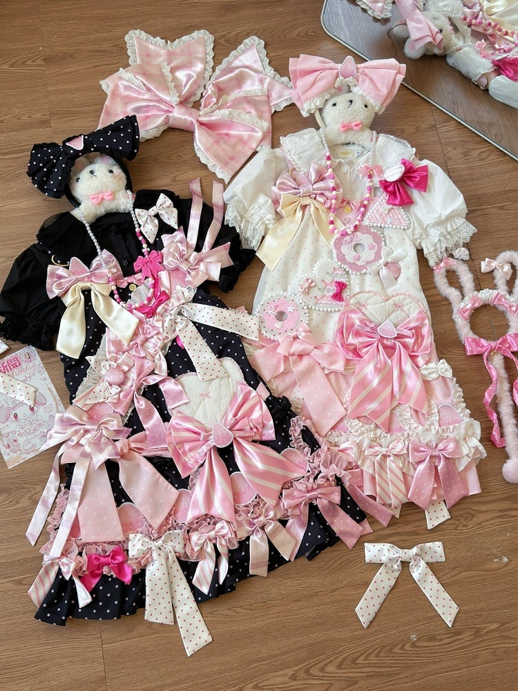 Polka Dot Bow Headpiece in Pink and Black - sedef