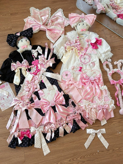 Polka Dot Bow Headpiece in Pink and Black - sedef