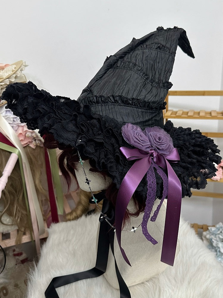 Witch Roses Options Hat Details 4 Lace Chains Color Black