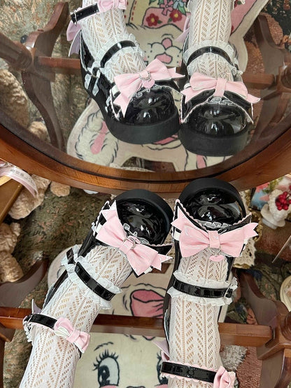 Bow with Mary Round Design Janes - Toe Platform Accents Black