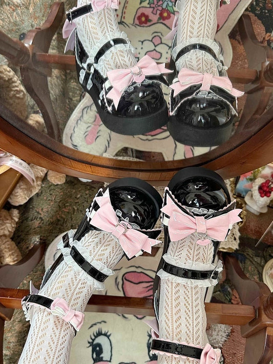 Bow with Mary Round Design Janes - Toe Platform Accents Black