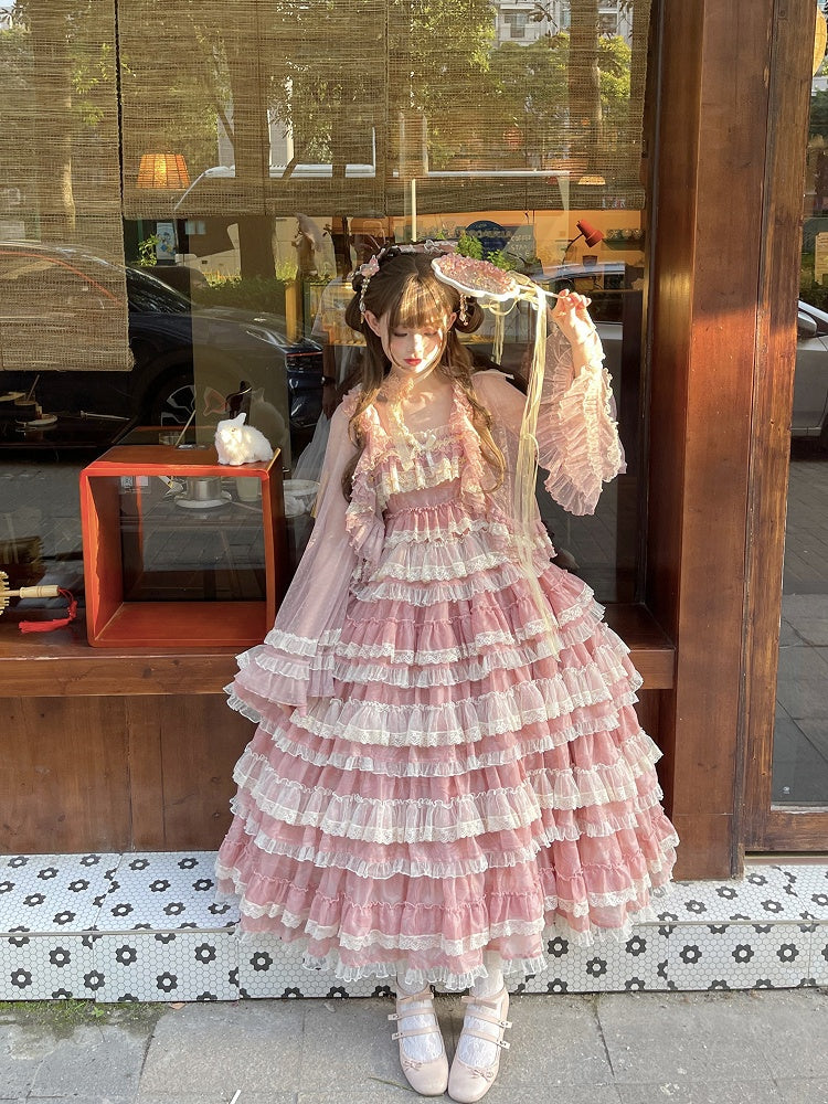 Spitzentop Lolita Tüll Rüschen Rosa