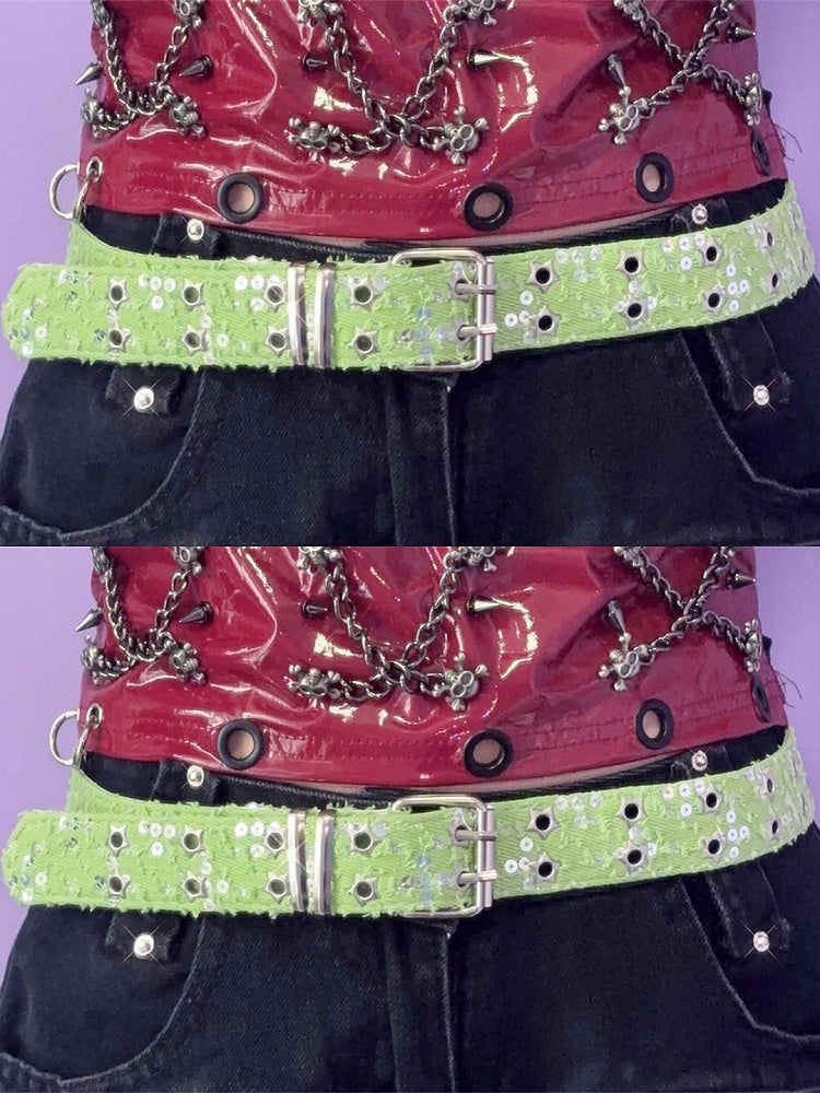with – Buckles Twin Colors Waist Belt Glitter Punk Stud 7