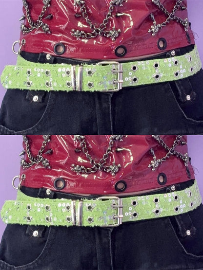 with – Buckles Twin Colors Waist Belt Glitter Punk Stud 7