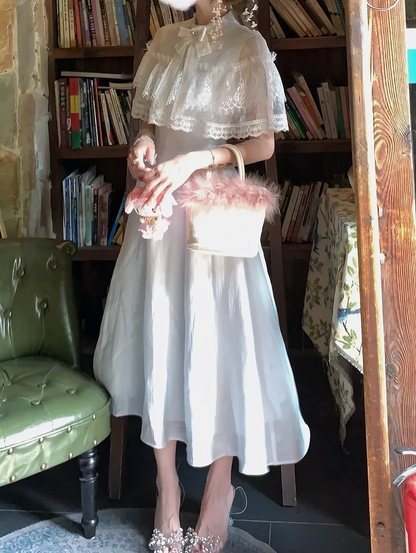 Maiden Jirai Clean Dress Innocent Blue Kei - Aesthetic with Light Cape Lace