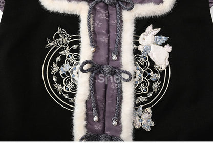 Black and Purple Moon Rabbit Cheongsam Style Vest