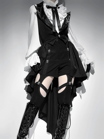 黒ブレザー ロリータ 王子様 チョッキ カスケード フリルカラー テール