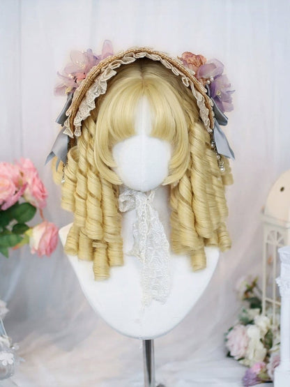 Light Blonde 45cm Short Roman Curly Wig Full Bangs - Dalao Home