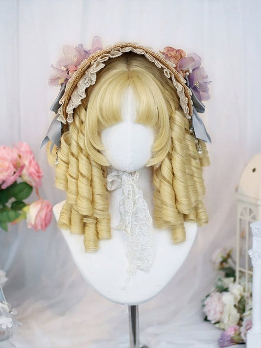 Light Blonde 45cm Short Roman Curly Wig Full Bangs - Dalao Home