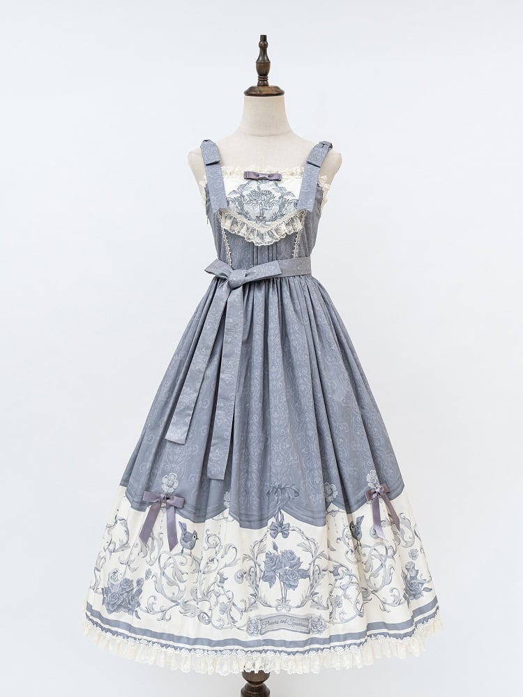 Jumper Titmouse Lolita and Print Gray Floral Skirt