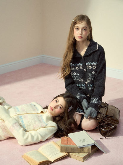 Cat Knit Gray Vintage Design with Dark Sweater Pattern