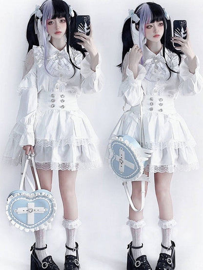 Heart / Light Jirai Wings Cross Pink with in Leather Black Blue Backpack Kei PU