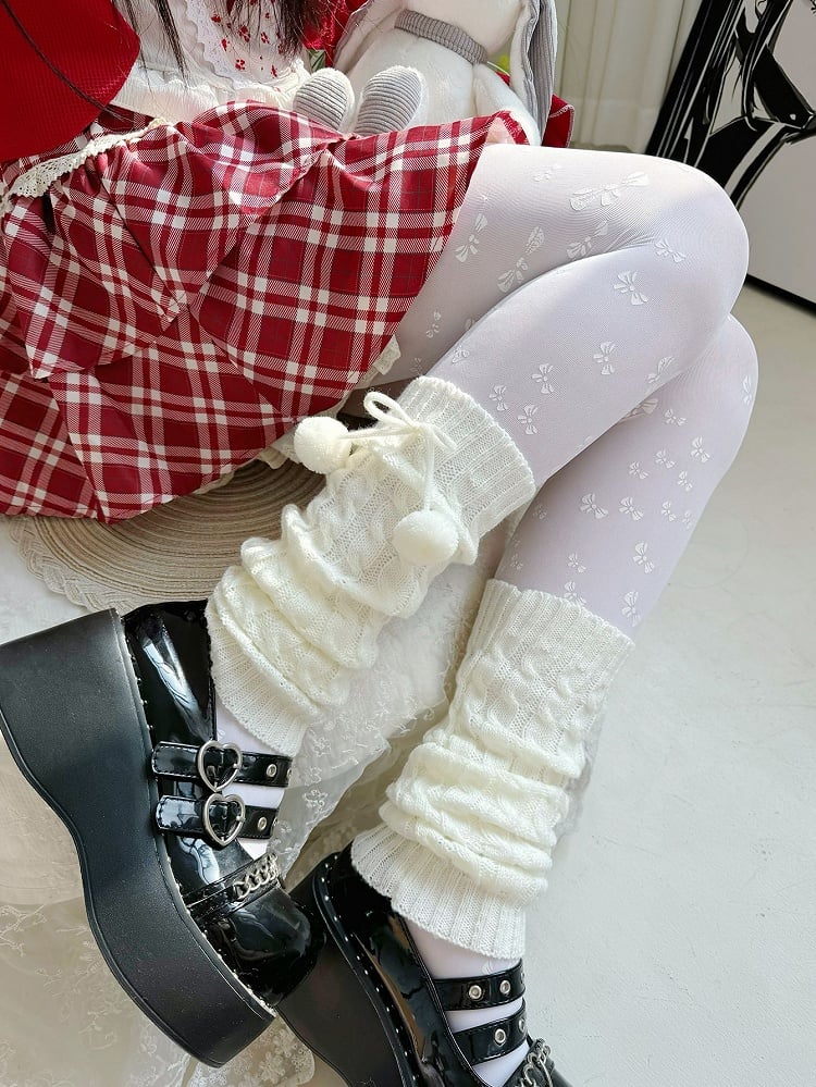 Süße Lolita-Beinstulpen mit weißen Pompons