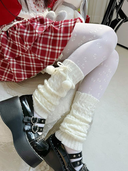 Süße Lolita-Beinstulpen mit weißen Pompons