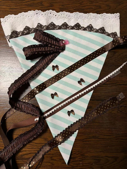 Pastry Bag with Pink/Blue/Green Ribbon Embellishments and Striped Lace