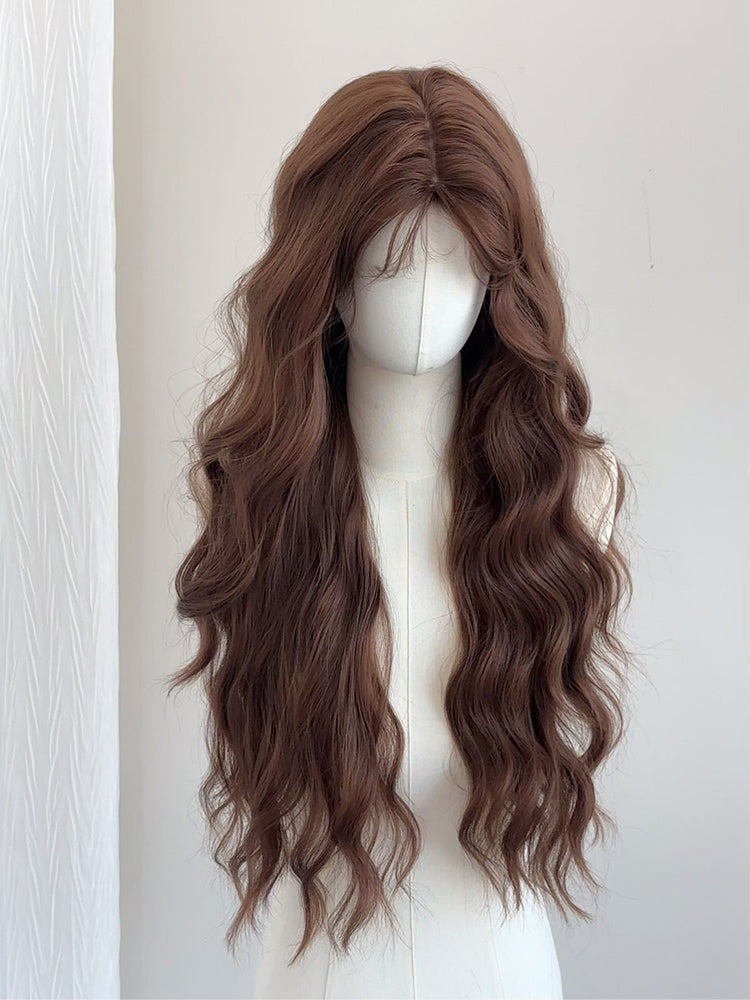 Wig with Bangs Wavy Brown 75CM