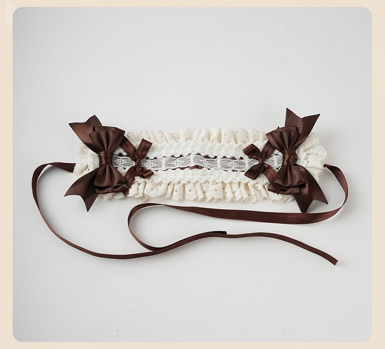 Sweet Lolita Coffee Bows Ruffled Lace Trim Hairband