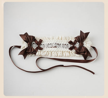 Sweet Lolita Coffee Bows Ruffled Lace Trim Hairband