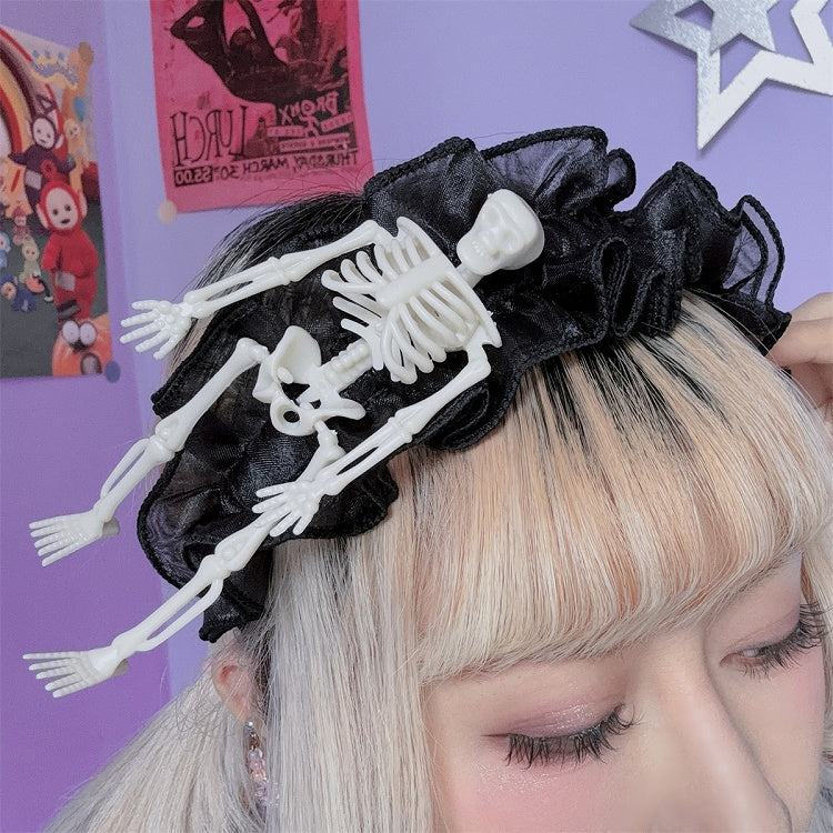 ホワイト/ブラック ハロウィン スケルトン レーストリム KC