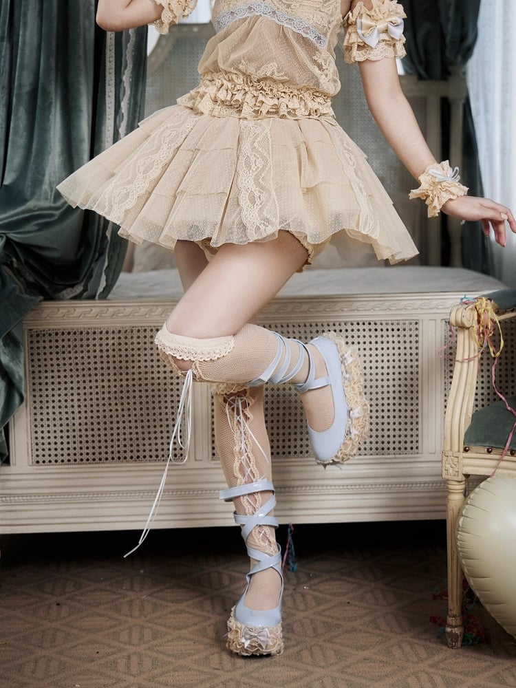 Apricot Layered Dots Tulle Skirt with Lace Trim & Built-in Bloomers - Blood Supply