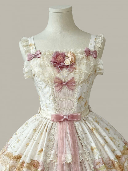 Sweet Light Print Jumper Beige Skirt Farm Sunflowers and Lolita Ducks