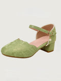 Green Lolita Edge with and in Satin Qi Bead - Embellishments Floral Scalloped Pattern Sandals