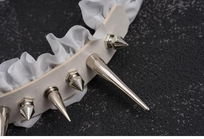 White Gothic Handmade Studs Detail Ruffled KC