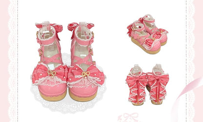 Dark Pink Removable Organza Bow Accents Hanayome Lolita Platform Shoes