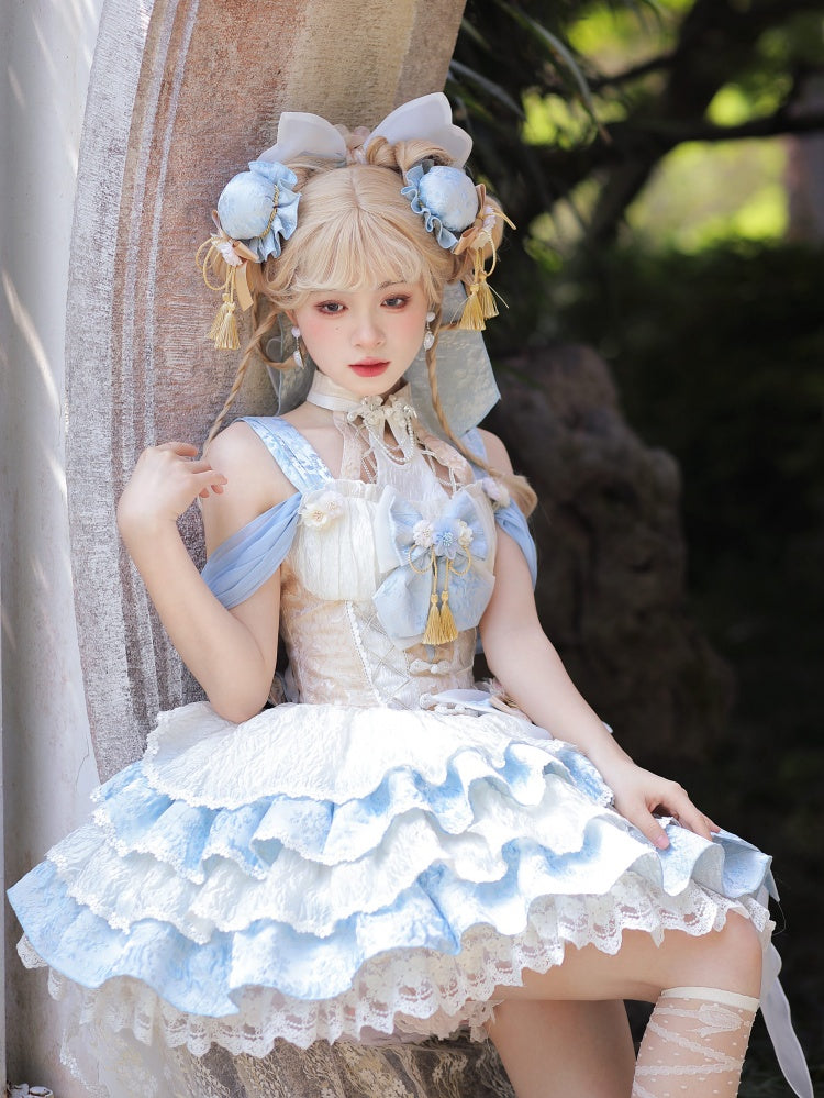 Purple Han Lolita Blue / Tassel Pink Hairclip