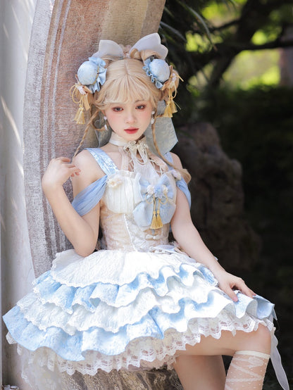 Purple Han Lolita Blue / Tassel Pink Hairclip