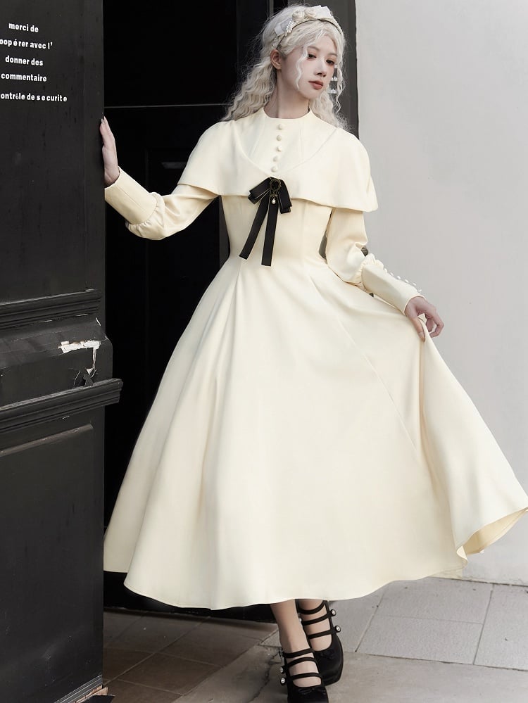 Beiges Cape Elegantes Langarmkleid Lolitakleid