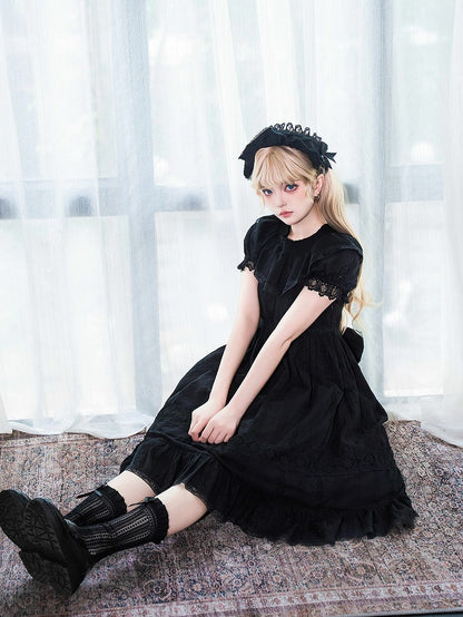 Süßes Lolita-Kleid Kuro Puff High Black Cotton Ärmel Taille