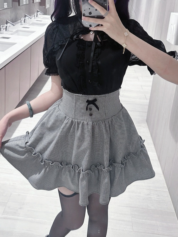 Jirai Kei Black Lace Cape Short Sleeve Blouse/ Sleeves Only