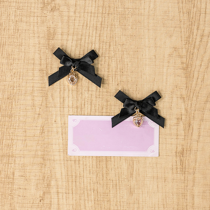 Jirai Kei Dusty Pink/Apricot/Black Heart Charm Hairclips Bowknot