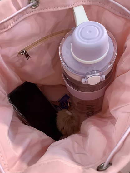 Capacity Kawaii Style Large Pink Drawstring Bucket Bag In Deamy