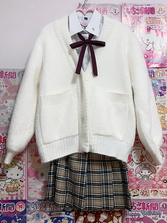 Pink/White Sweet Long Sleeves Knit Cardigan
